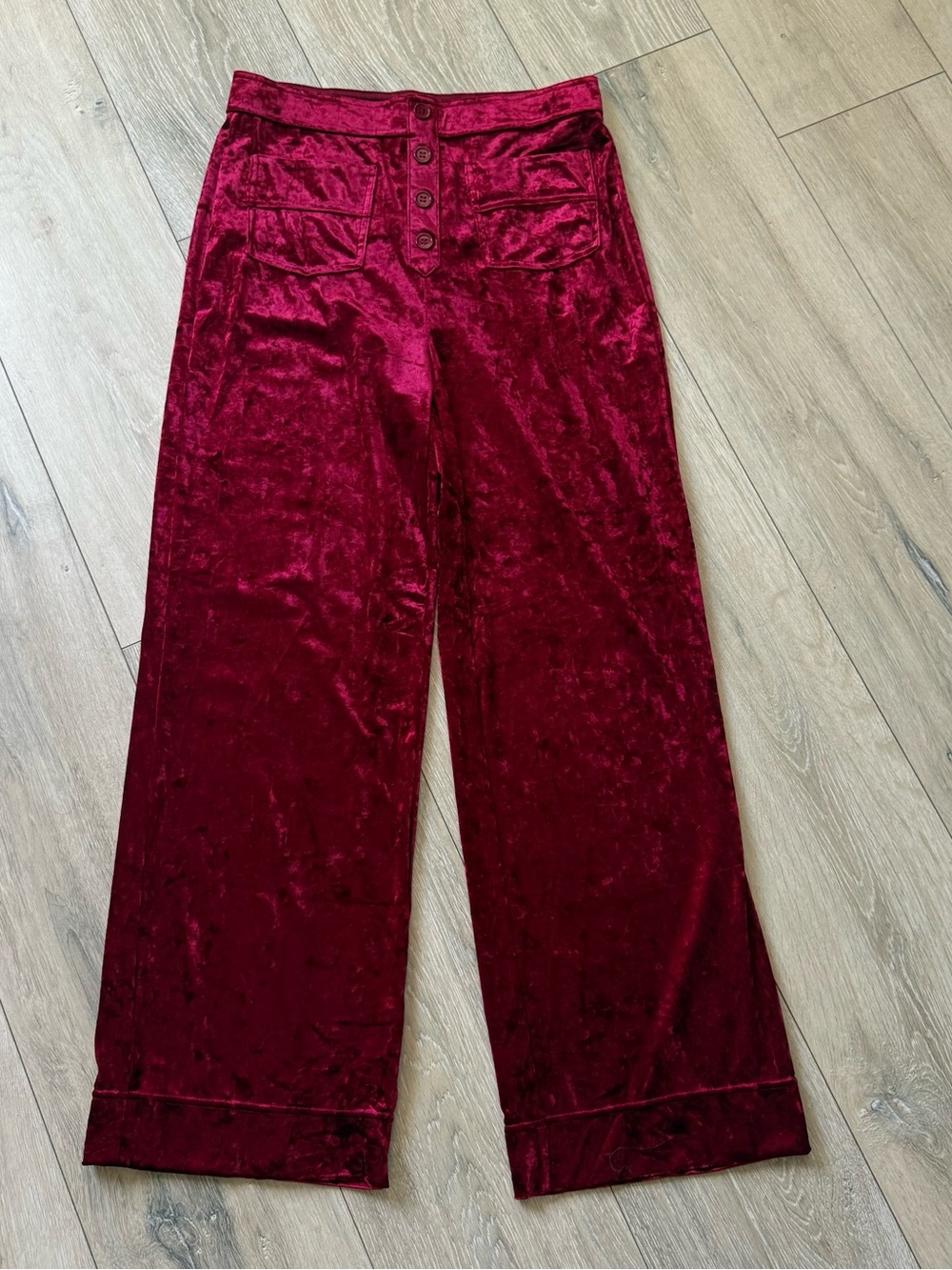 HALARA Wine Velvet Wide-Leg Pants with Button Waist size L Regular